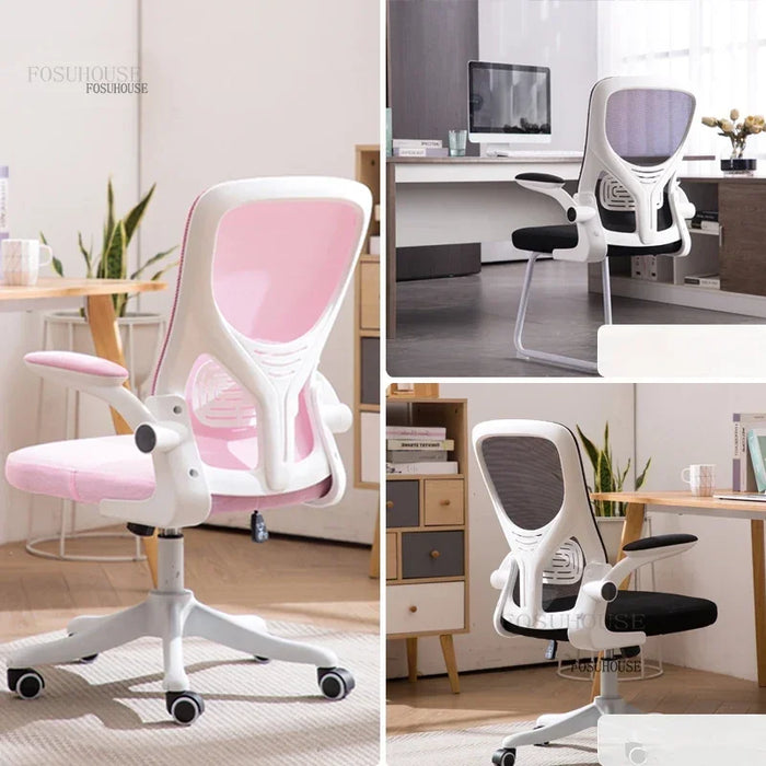 Executive Study Chair Rotating Base with Lift & Support Pink with White