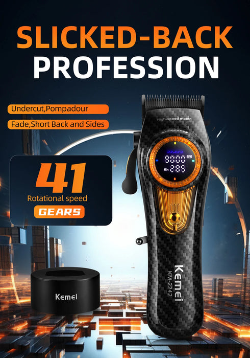 Professional Hair Clipper 9000RPM Cordless Adjustable Hair Trimmer with Base - Cordless high-speed hair clipper with adjustable settings and charging base