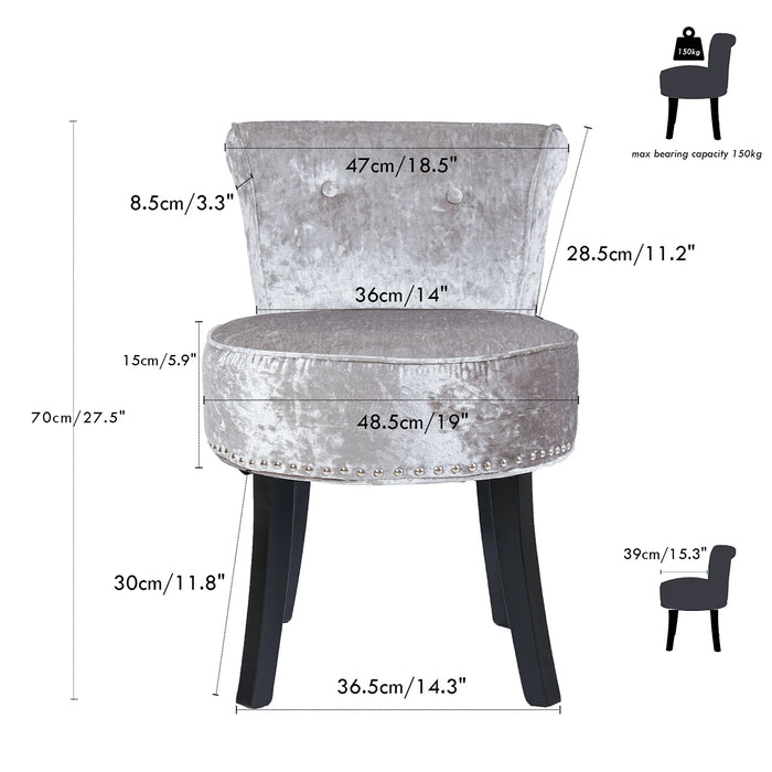 Pink crushed velvet vanity stool with backrest for dressing tables