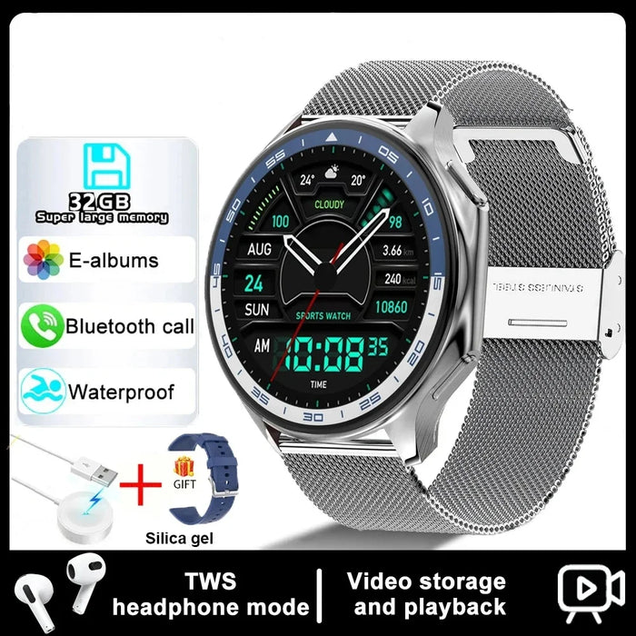 Smartwatch 2025 | 4GB, Bluetooth Calling, MP3/MP4, Fitness Tracker, Waterproof - Grid White