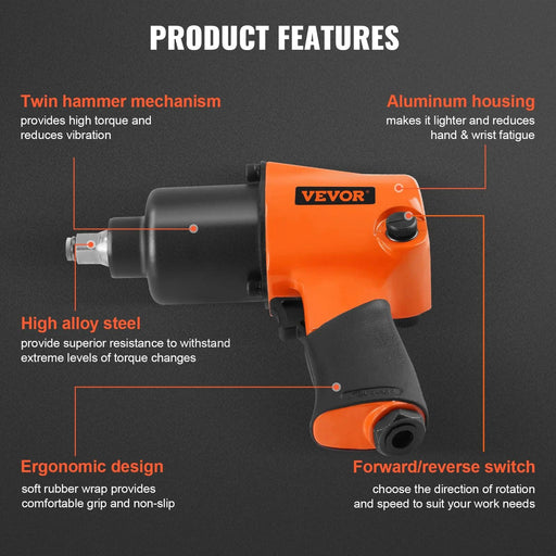 Powerful Pneumatic Tool with 880 ft-lbs Max Loosening Torque