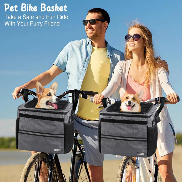 stylish and secure black pet bike basket for outdoor adventures
