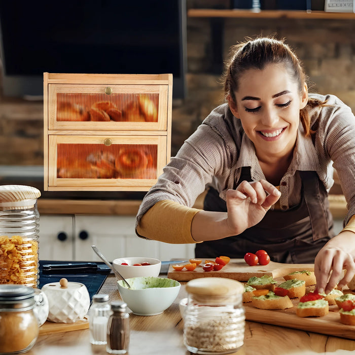 Wooden Kitchen Bread Organizer with Magnetic Door Closure