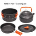  Includes pot, pan, teapot, and utensils in a compact mesh carry bag