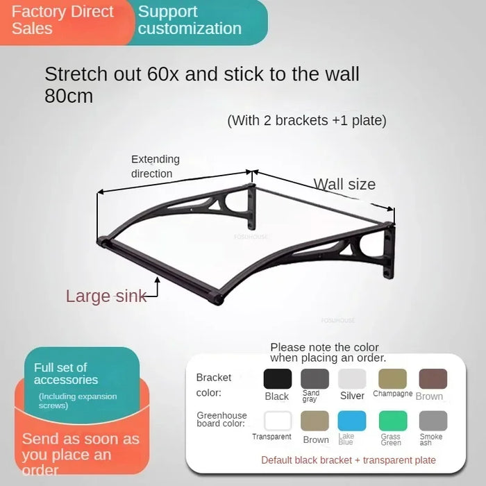 Waterproof 80x60cm Outdoor Doorway Awning – Aluminum Alloy Rain Shelter