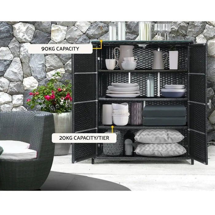2-in-1 Outdoor Wicker Storage Chest with Shelving