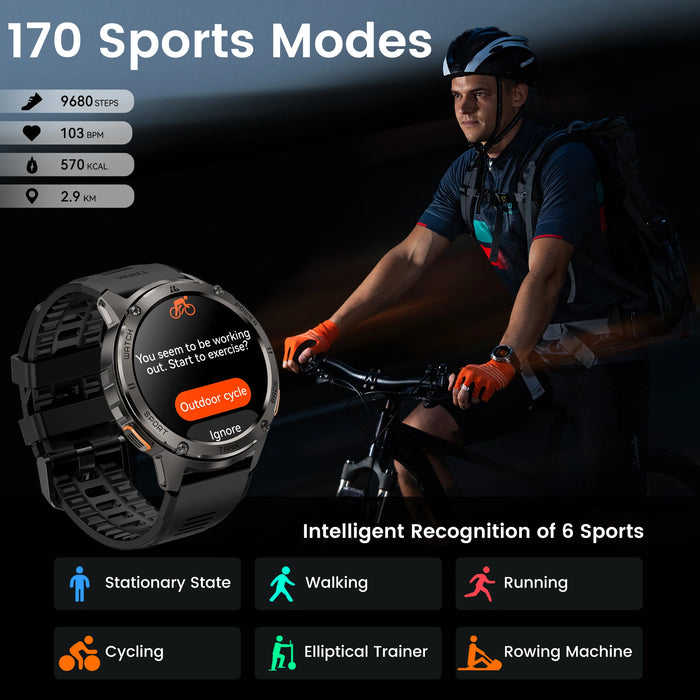 Smartwatch with Corning Gorilla tempered glass and detachable 22 mm band
