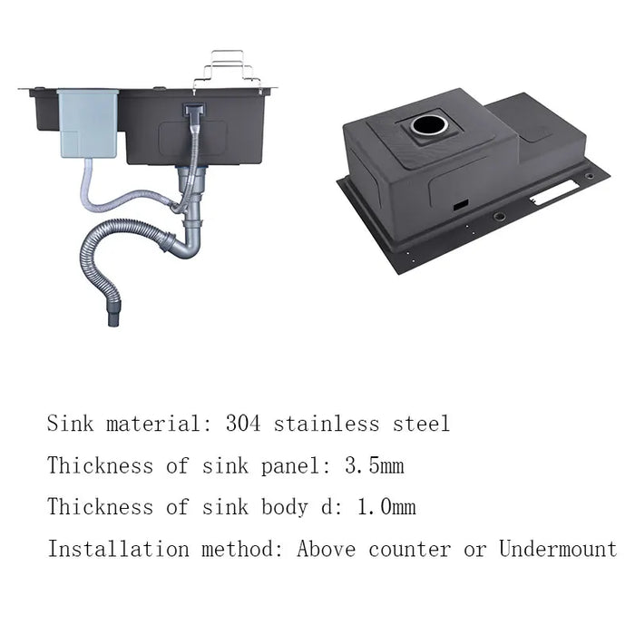 Multifunctional Stainless Steel Kitchen Sink with Faucet & Rack silver 78x46cm B