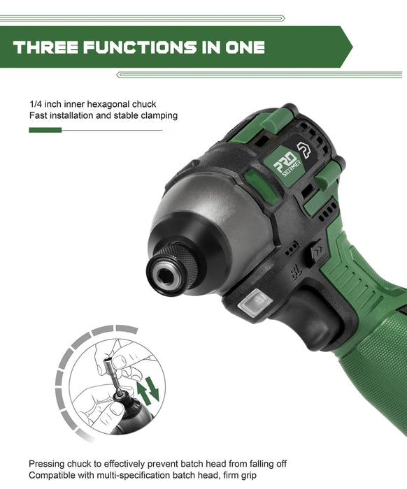Powerful 140Nm Brushless Electric Screwdriver with 17V Cordless Drill and Rechargeable 1500mAh Battery