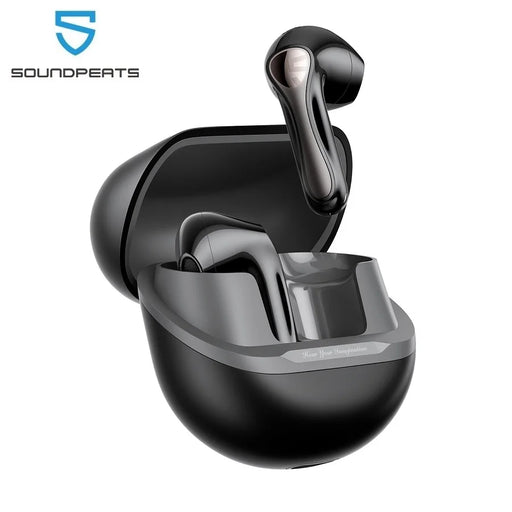 Close-up of White Air5 Lite Bluetooth V54 Earbuds 13mm Driver IPX5 Waterproof LDAC Hi-Res Audio Multipoint Pairing earbuds with 13mm composite diaphragm driver