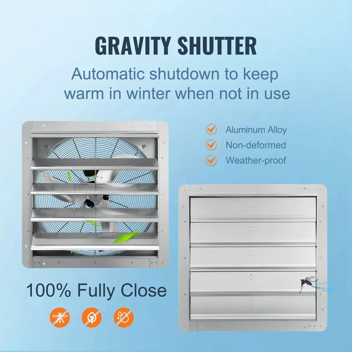 Wall Mount Shutter Exhaust Fan 30 Aluminum AC Motor Cooling for ventilation