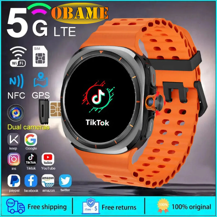 5G Smartwatch with 5MP Camera, GPS, and 1480mAh Battery Orange