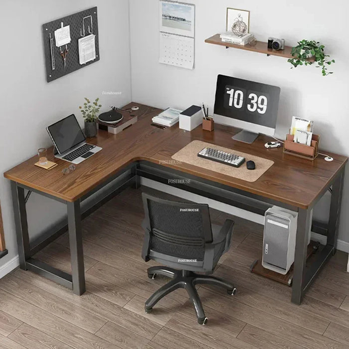 Wooden L-Shaped Study Desk with 70cm Side Shelf