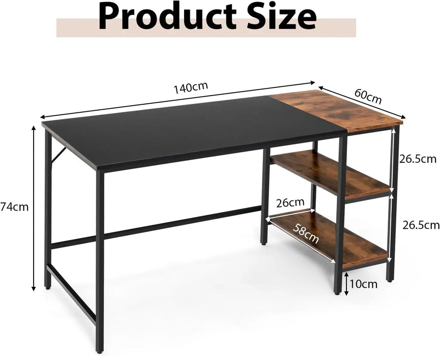 Home Office Desk with 2 Storage Shelves Spacious Workstation for Computer, Laptop & Study Use