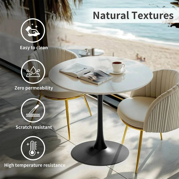 78cm round kitchen dining table with sintered stone top in white and black