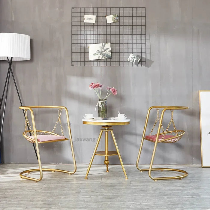 Elegant Wrought Iron Leisure Chair with Armrests Modern Accent Seating for Living Room & Bedroom
