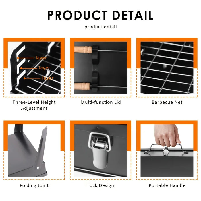 1 Set Portable Folding Charcoal BBQ Grill with Accessories