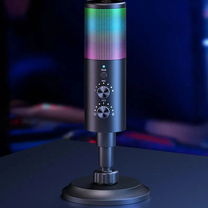 RGB Gaming USB Mic, 16dB Noise Cancellation, Mute & Boom Arm - Black