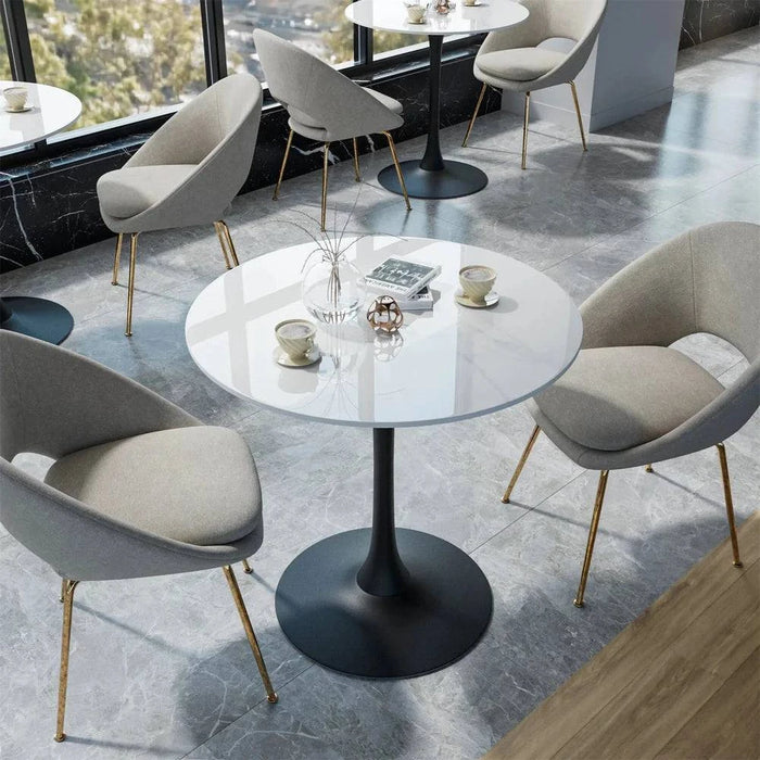 78cm Round Kitchen Dining Table with Sintered Stone Top and Pedestal Base in White and Black