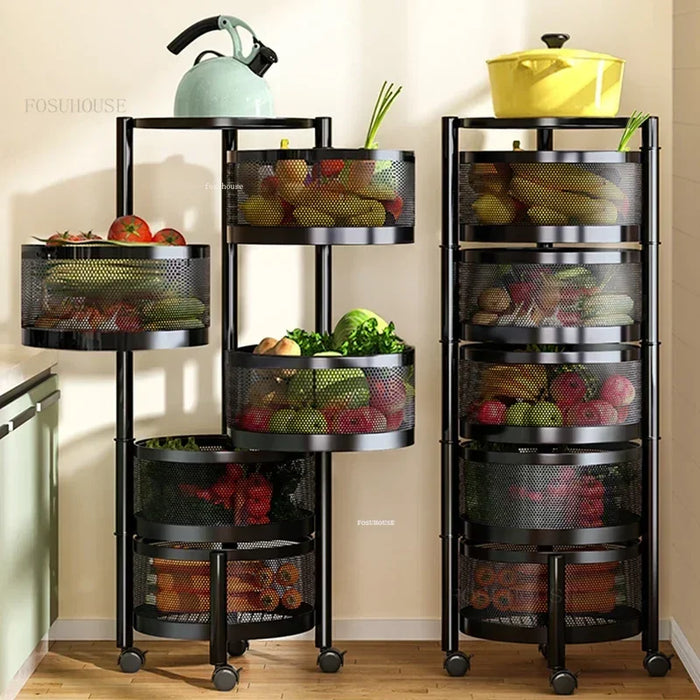 Multi-Layer Rotating Storage Cart – Portable Metal Kitchen Organizer B 3 layers-White
