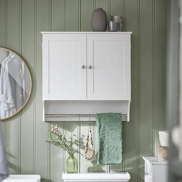 Bathroom Storage Cupboard with Adjustable Shelves & Stainless Steel Towel Rail Wall Mount