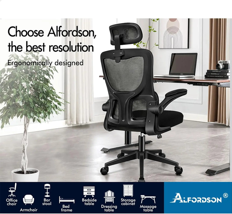 Breathable Mesh Desk Chair with Adjustable Armrests, Tilt & Removable Headrest Home or Office Use