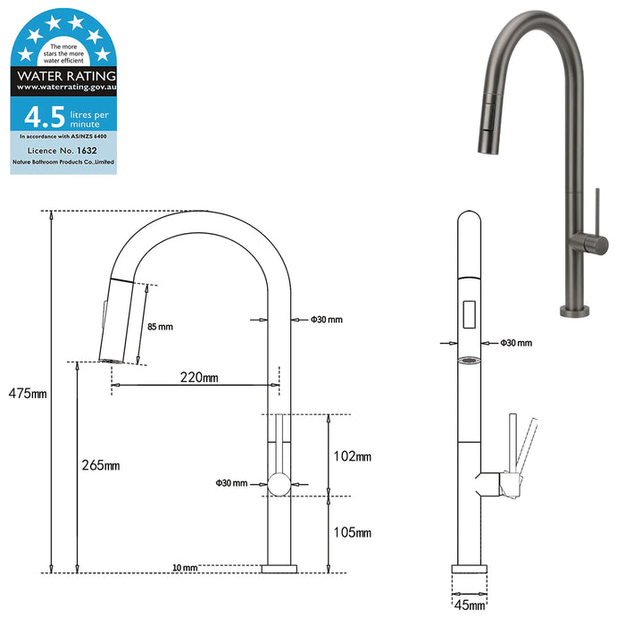 Pull Out Kitchen Mixer Tap with 2-Mode Spray Head
