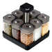 9-piece 360° Rotating Glass Spice Jar Set with Airtight Sealed Containers, Storage Rack, and Seasoning Organizer for Kitchen Herbs, Salt, Pepper, and Sugar