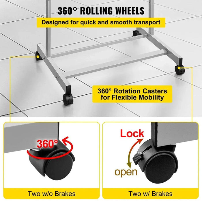 Height Adjustable Standing Lectern with Rolling Casters and Storage Shelf with Baffle Plate Protection