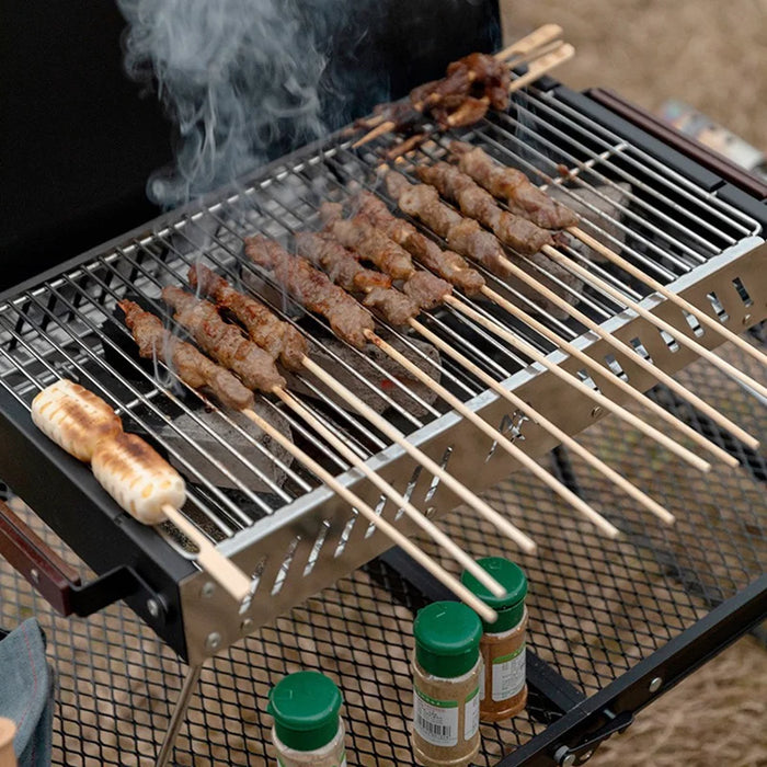 Stainless Steel Camping BBQ Grill – Wood & Charcoal Use Green