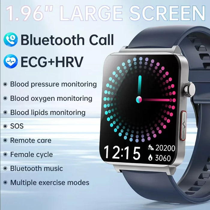 1.96" Bluetooth Smartwatch – Track Glucose, ECG, Blood Pressure, SpO2 & More