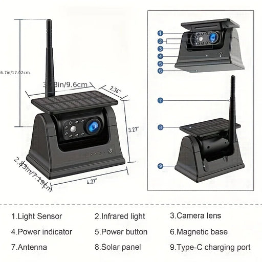 5G WiFi wireless backup camera with solar panel for buses
