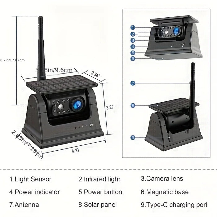 5G WiFi wireless backup camera with solar panel for buses