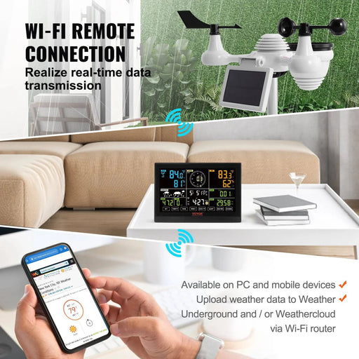 7-in-1 Wi-Fi Weather Station with 20cm Color Display and Solar Wireless Outdoor Sensor for accurate and detailed weather monitoring
