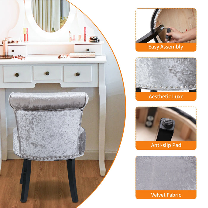 Crushed Velvet Vanity Stool, Pink Dressing Table Chair with Backrest - Elegant and comfortable pink velvet vanity stool with supportive backrest