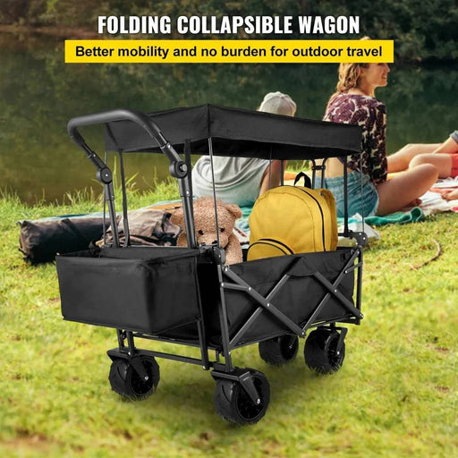 Folding Wagon Cart with Adjustable Handle Bar and Removable Canopy for outdoor activities and beach trips
