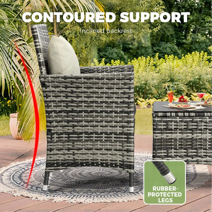 Outdoor Rattan Table and Chairs Set with Cushions and Pillows Grey, 2-Seater