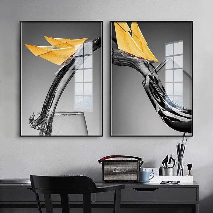 Framed Modern Canvas Painting Waterproof Ink Wall Décor for Home Interiors