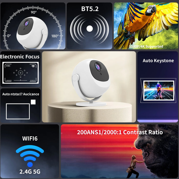 Smart 1080p Mini Projector with Android 13, Bluetooth & Auto Focus