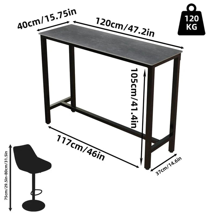 Extra Long Rectangular Marble Kitchen Bar Table with Metal Frame, Coffee Console Table (Dark Black) 
