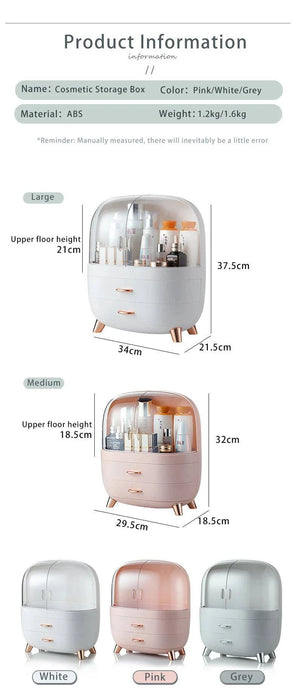 Green makeup organizer with multiple drawers and compartments for cosmetic and jewelry storage