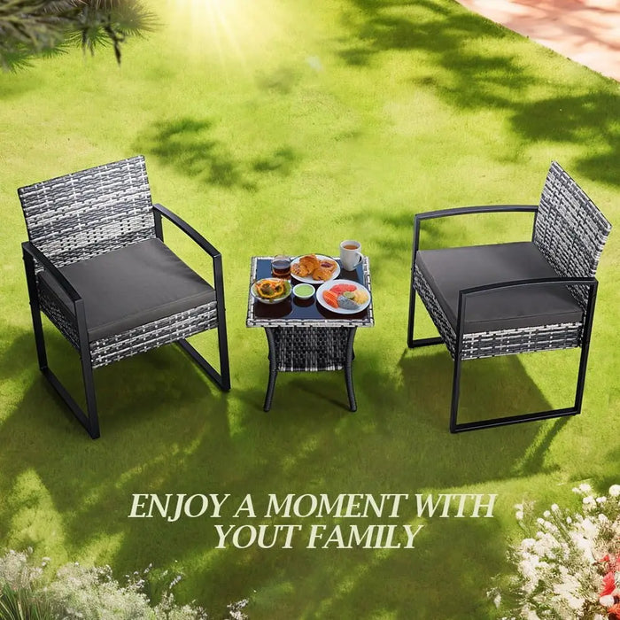 7-Piece Outdoor Wicker Patio Dining Set with Tempered Glass Table and Cushioned Chairs