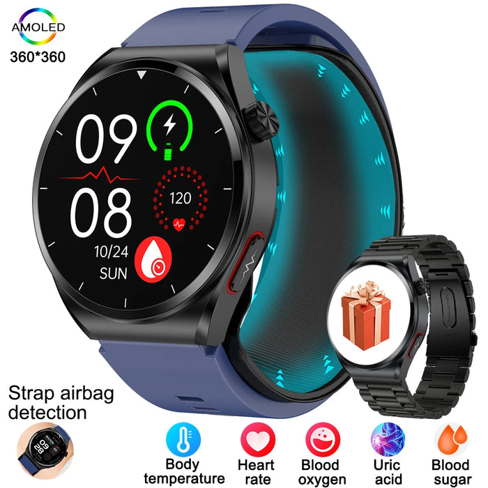 Blue Smart Watch with Air Pump, Heart Rate & Thermometer