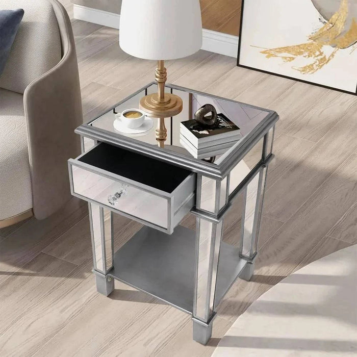 Venetian Style Bedside Table with a Brushed Silver Colour