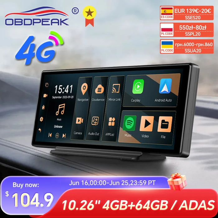 10.26" Android Auto AI Dash Cam with GPS and Dual Lens