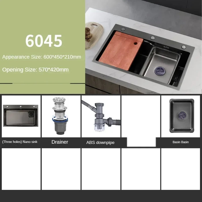 Undermount 60x45cm Kitchen Sink, Faucet Included, Brushed Finish