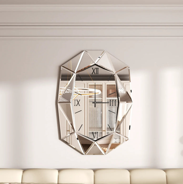 Large Decorative Silver Wall Clock with Beveled Glass Finish