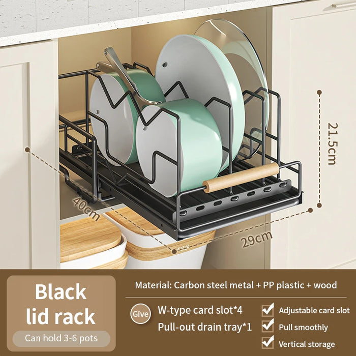 Kitchen Cabinet Organizer with Tray, Black
