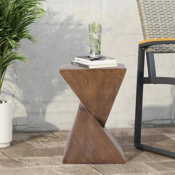 Modern lightweight concrete accent table with geometric design for indoor and outdoor use