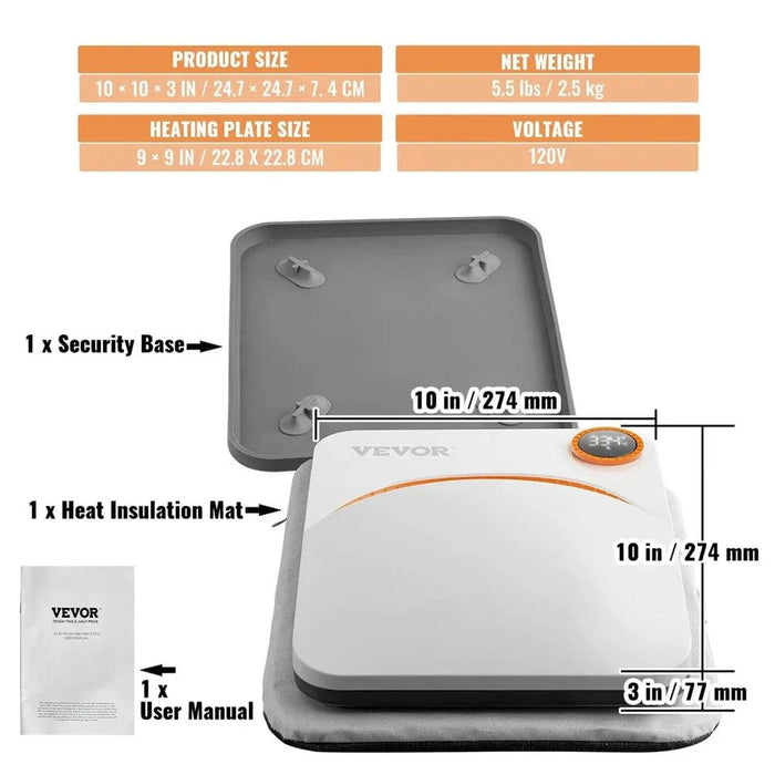 Orange Portable Heat Press Machine DIY Shirt Printing Multifunctional Sublimation Transfer for HTV Vinyl T-shirt Bag (23 x 23 cm) - FLUXA